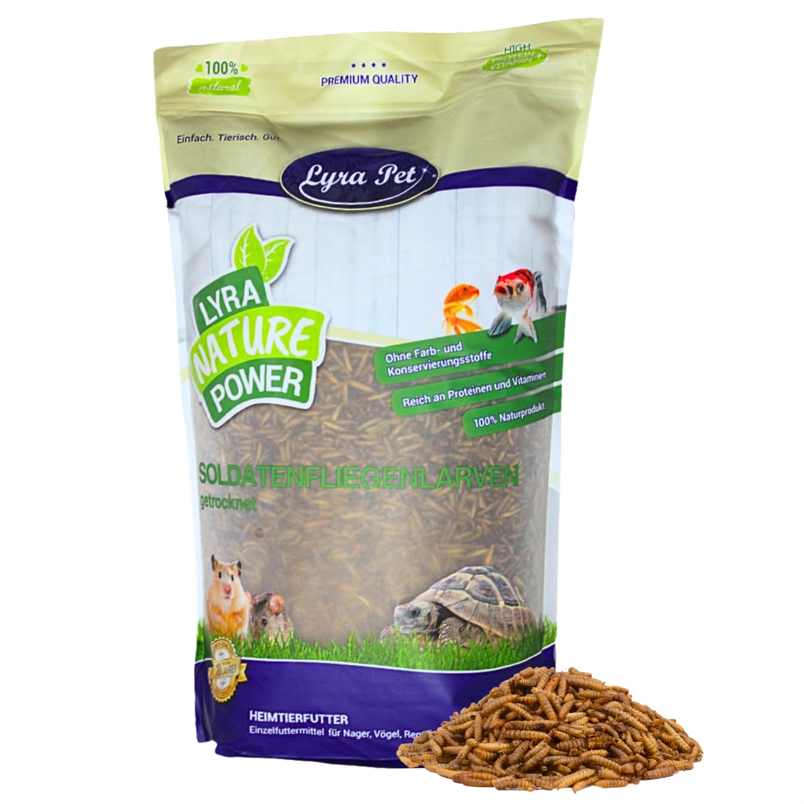 Lyra Pet® | 1 kg Soldatenfliegenlarven getrocknet | Black Soldier Fly | Hermetia Illucens | Wie Mehlwürmer | Reich an Kalzium & Proteinen | Energiereiches Futter für Vögel, Fische, Nager & Reptilien