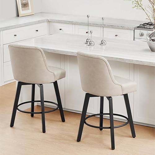 Miniatura 7 de Taburetes de bar giratorios de altura de mostrador con respaldo, taburetes de bar tapizados de altura de asiento de 26 pulgadas de alto para isla de