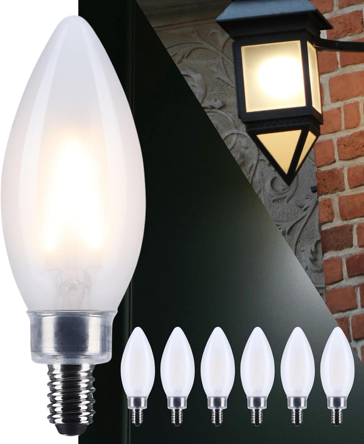 Satco 3W LED B11 Candle Light Bulb 3000K Soft White 200 Lumens Frost Finish E12 Candelabra Base Dimmable 300 Degree Beam Enclosed Fixture Rated Wet Location 120V S12491 (6 Pack)