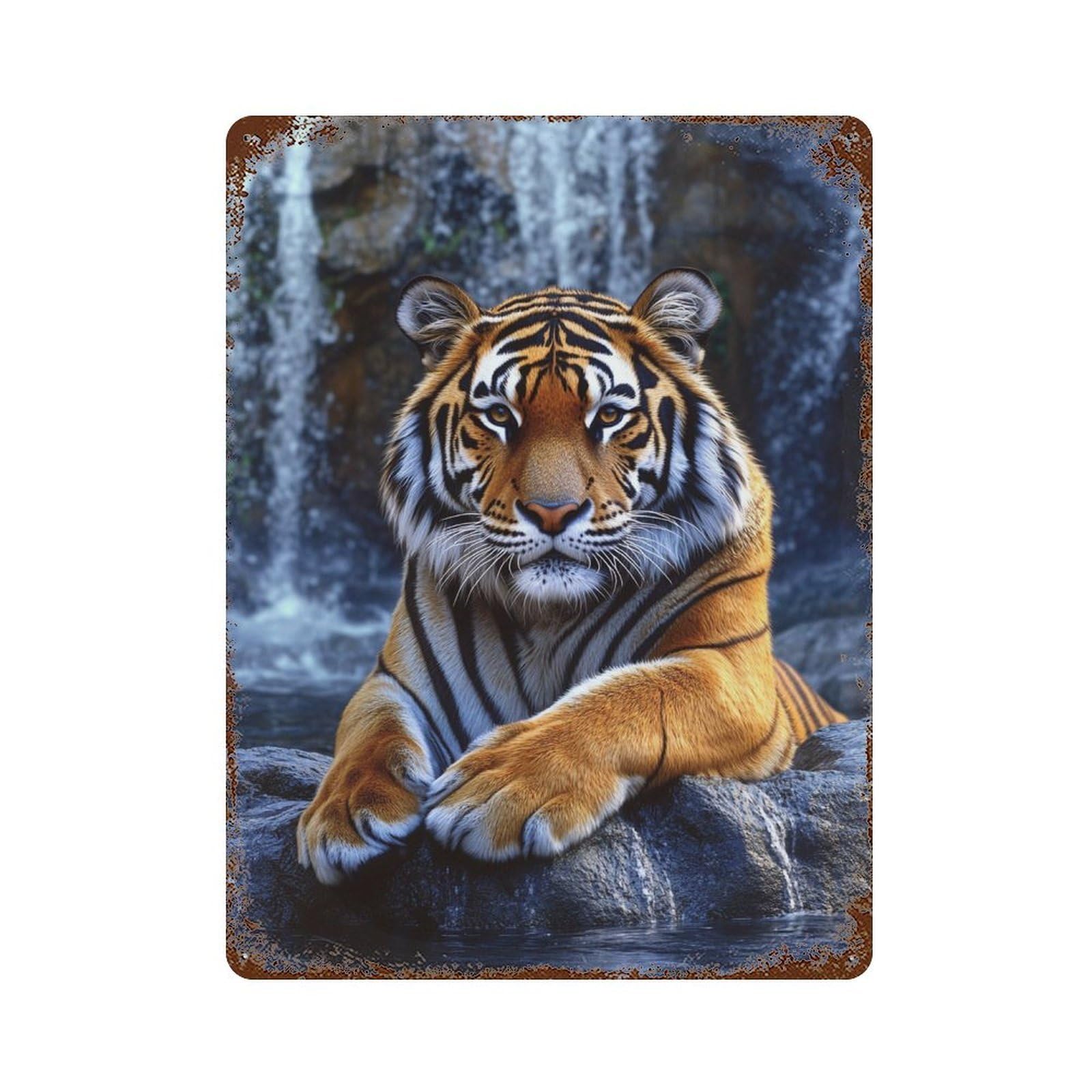 Tiger Waterfall Habitat Decorative Tin Sign 15.7"x11.8", for Farmhouse, Kitchen And Entryway Decor, Vintage Wall Decor