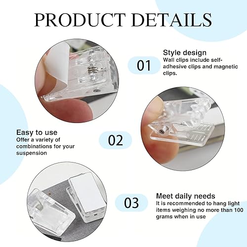 Miniatura 3 de 60 ganchos para tapiz, autoadhesivos y magnéticos para colgar en la pared para tapiz, póster y foto, ganchos decorativos libres de daños para el