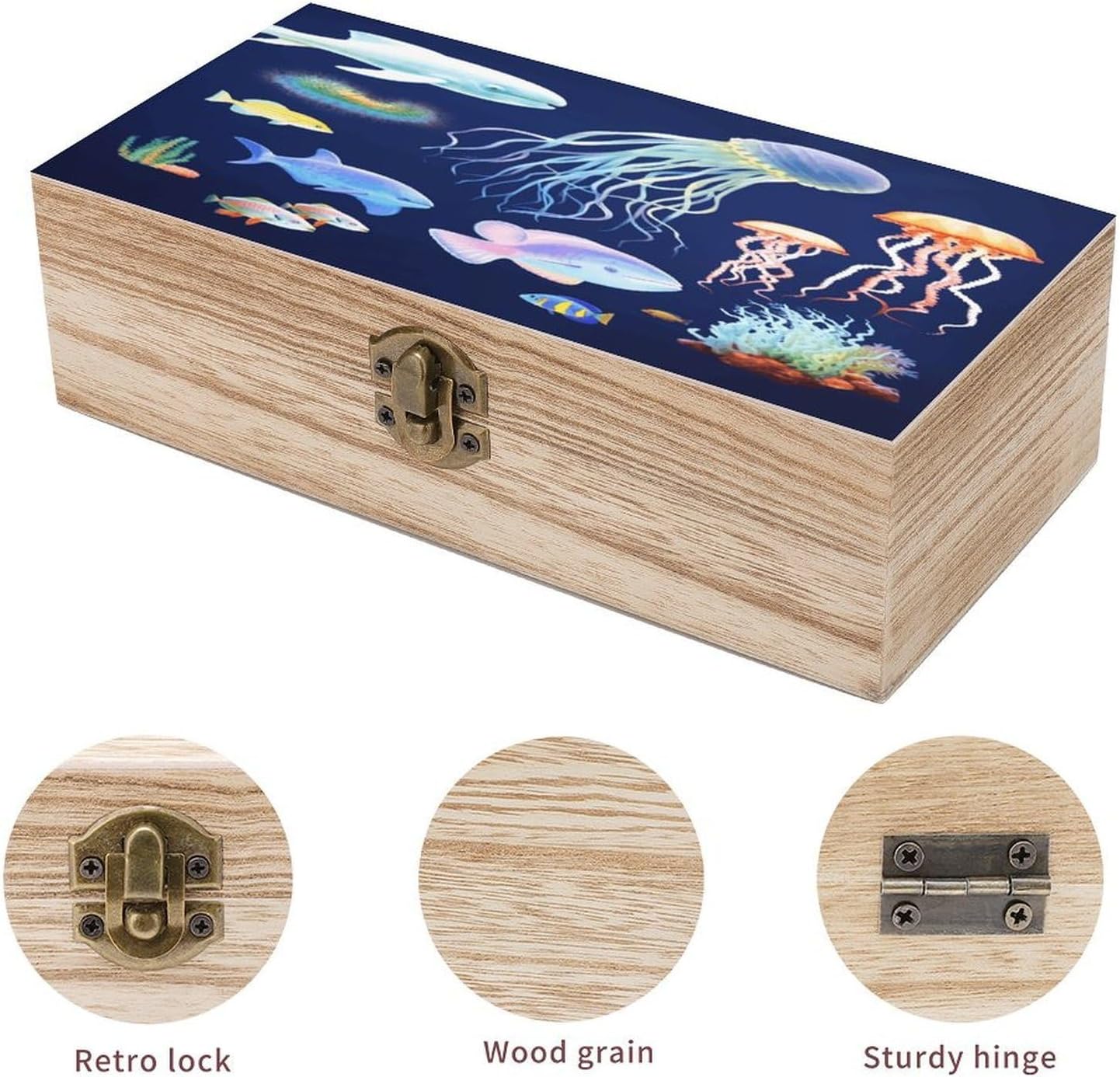 Aquatic Sea Animal Wooden Storage Box 7.9" X 3.9" X 2.3" image 3