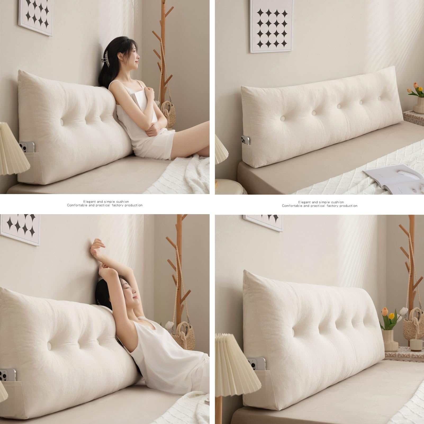 Cuscino da lettura a cuneo, morbido cuscino triangolare con tasche laterali, supporto lombare per sedersi a letto, perfetto per comfort e relax