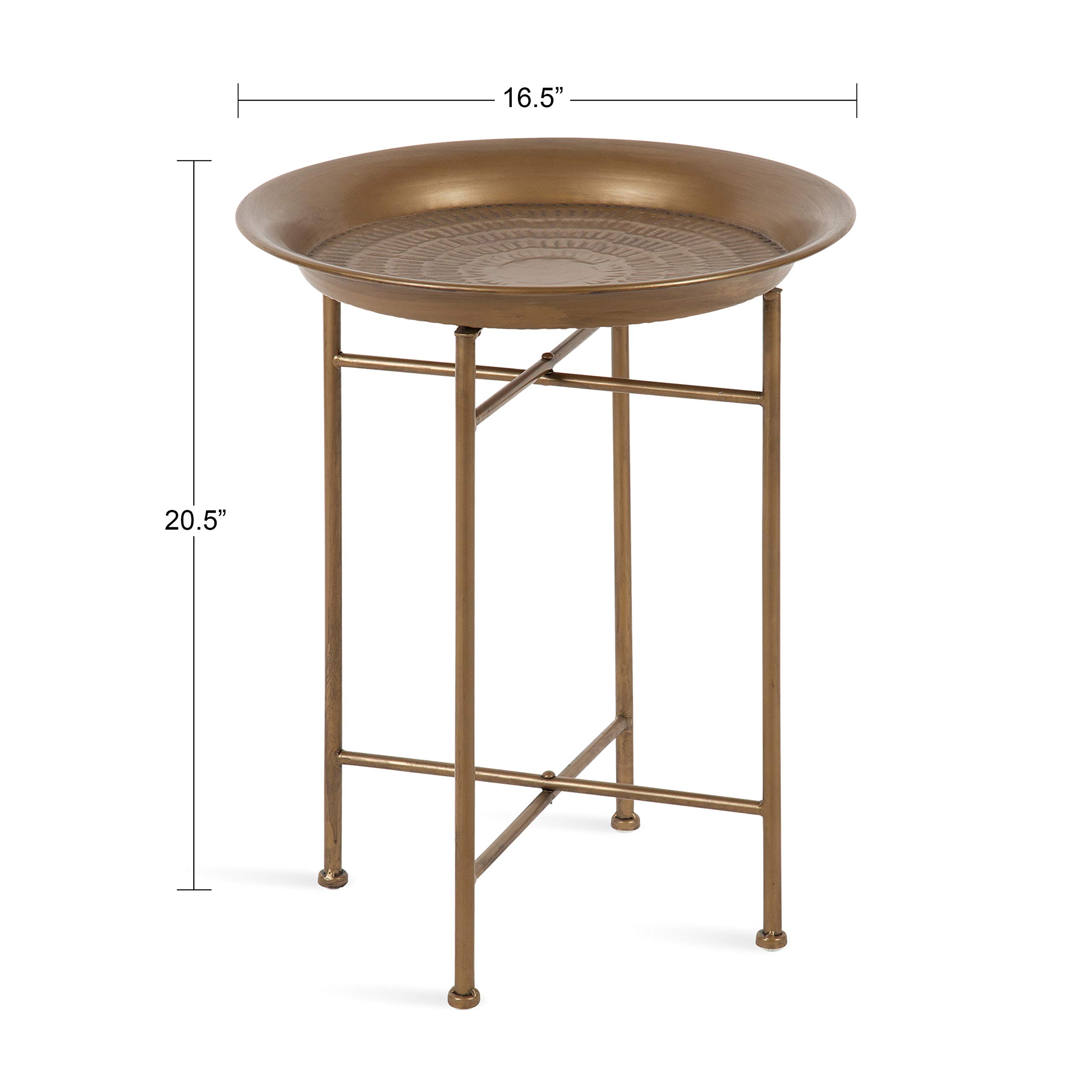 Kate and Laurel Mahdavi Round Hammered Metal Tray End Table, Dark Gold