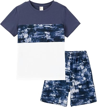 PATPAT Boys 2 Piece Summer Outfits 6-14 Years Shorts Sleeve T-Shirts and Shorts Clothing Sets