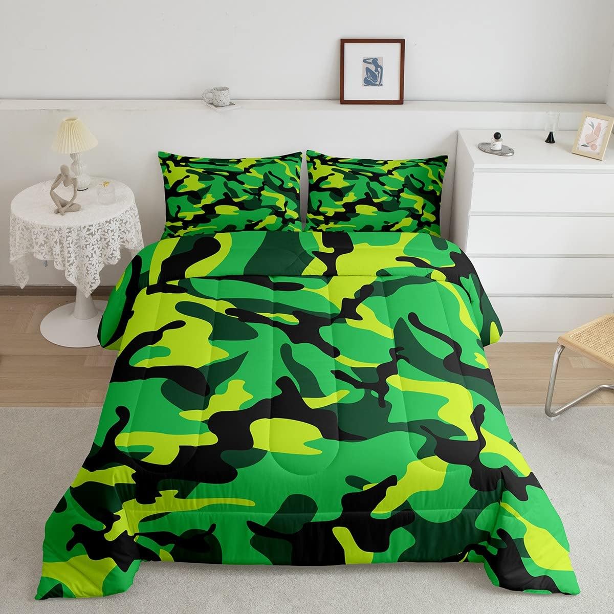 Kids Camo Comforter Set Boys Army Camouflage Lightweight Bedding Set Teens Youth Man Colorful Art Decor Comforter Green Yellow Black Quilt Set Room Decor 2Pcs Twin Size Multi 26 Twin