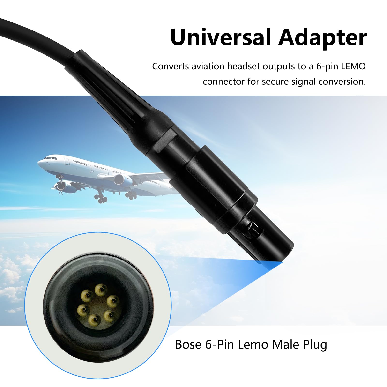 WODASEN Doppio connettore GA (3/16" spina microfono (PJ-068) e 1/4" (PJ-055) spina altoparlante) Generale Aviation Headset a Lemo 6 pin Bose A20 A30 Cuffie Cavo adattatore per cuffie pilota
