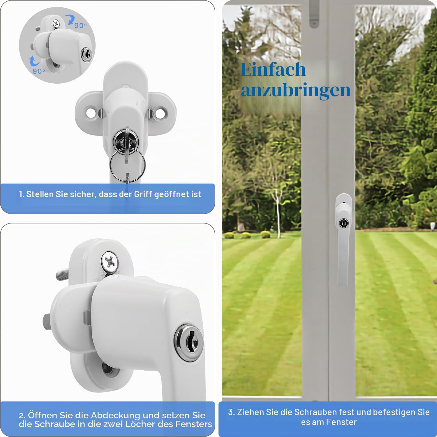 Fenstergriff Abschließbar 8er Set – Aluminium Fenstergriffe mit 16 Schlüsseln, Kindersicherung & Einbruchschutz, Robuste Abschließbare Fenstergriffe in Weiß
