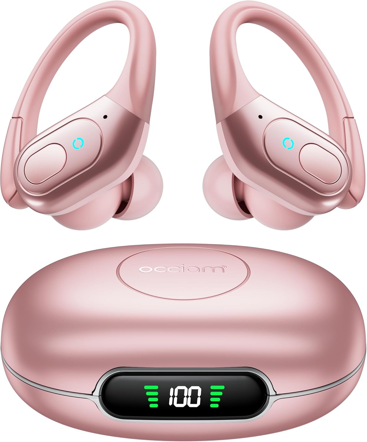 occiam Bluetooth Headphones Wireless Earbuds 90H Playback Sport Ear Buds with LED Display Charging Case in Ear Sweatproof Running Earphones with Earhook for Workout iOS Android Cellphone,Rose Gold