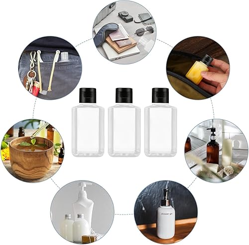 Miniatura 7 de 100 botellas de tamaño de viaje de 2 onzas, botellas de champú de viaje de plástico vacías a granel, mini desinfectante de manos, recipientes