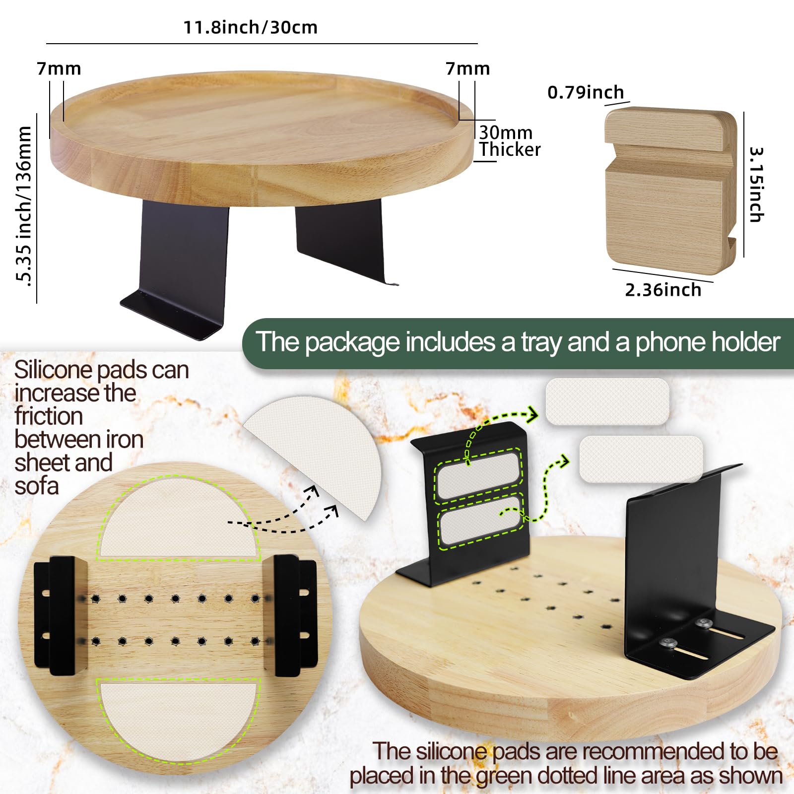 Wealone Mini Accoudoir Noir Pour Accoudoir étroit, Plateau De Canapé Avec Boîte De Rangement, Plateau Rotatif Et Support De Téléphone, Accoudoir De Canapé Réglable Pour Collations Ou Salle à Manger