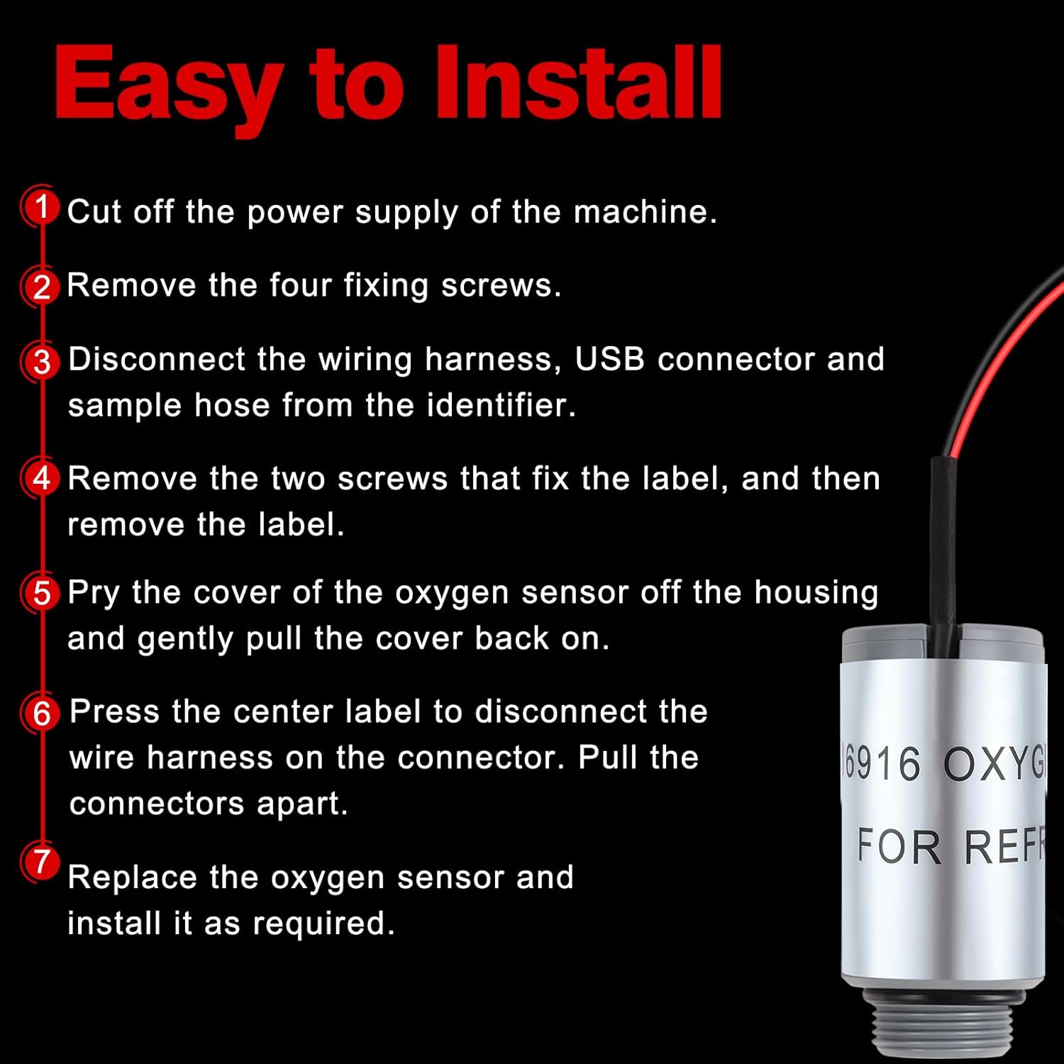 16916 Oxygen Sensor, Replacement for robinair 16916 Oxygen Sensor, Compatible with robinair 16990/16995 Refrigerant identifiers, AC1234-4/AC1234-4SL/AC1234-4-230/AC1234-6/AC1234-9