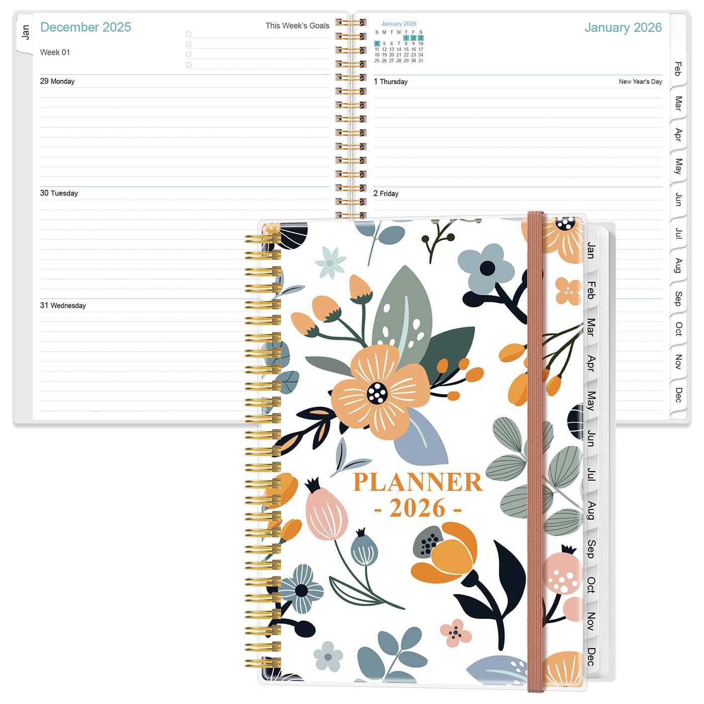 2026 Planner - Weekly Monthly Planner 2026 from January 2026 to December 2026 with 12 Monthly Tabs, Flexible Cover, Inner Pocket, 8.5" x 11", Rose