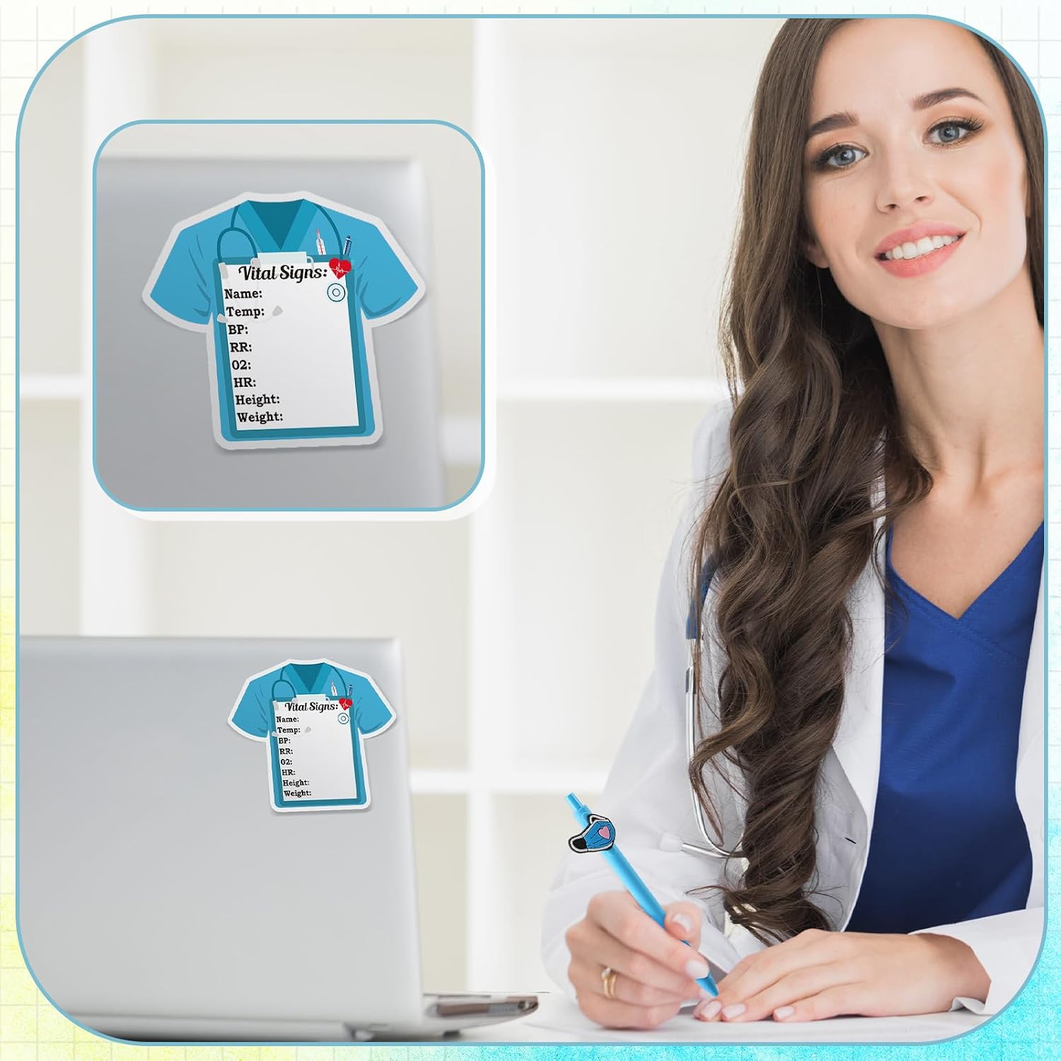 24 Pcs Nurse Sticky Note and Pen Vital Signs Sticky Notes, Stylish image 4