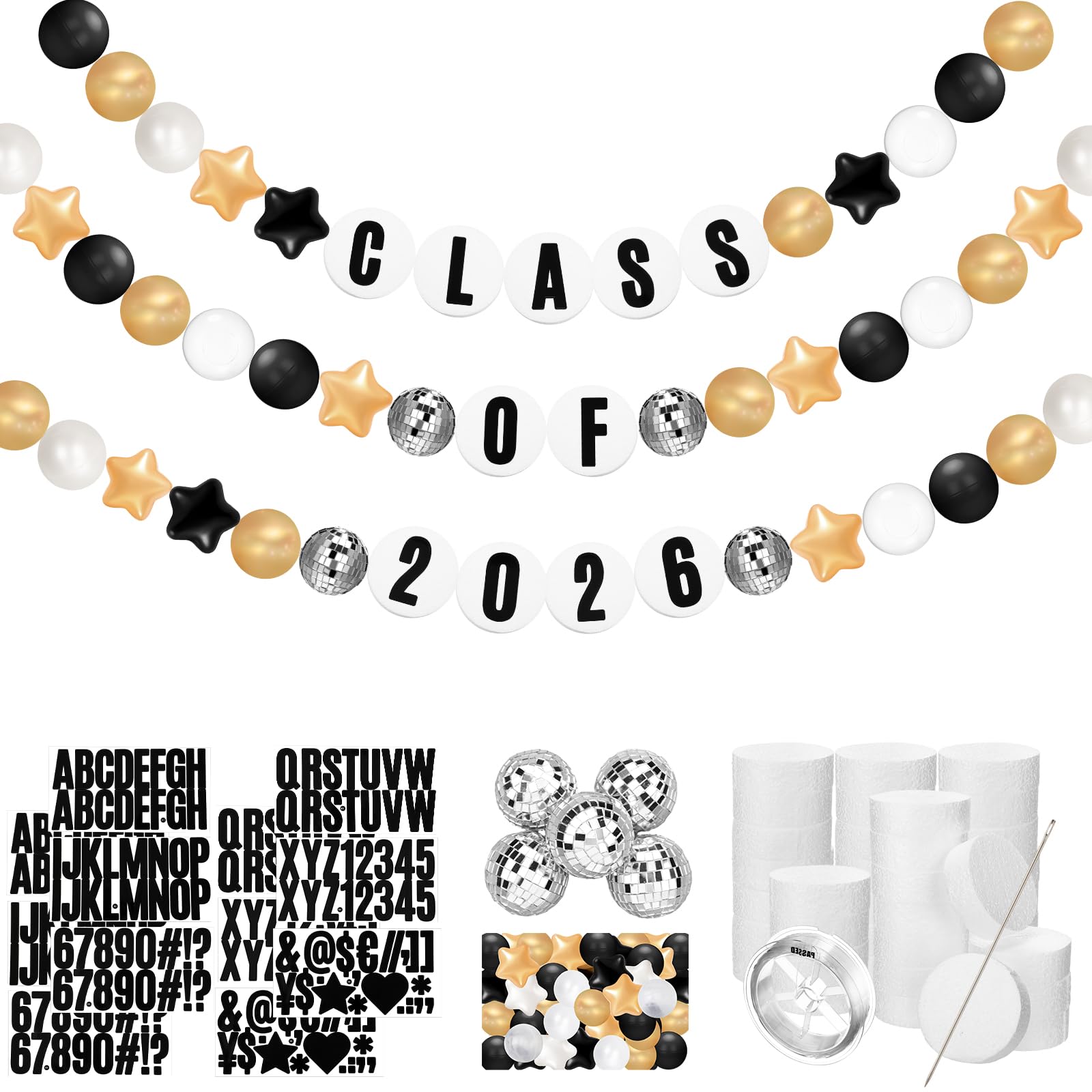Photo 1 of Simgoing Giant Friendship Bracelet Garland Kit DIY Banner with Letter Ball Jumbo in My Birthday Era Decorations for Classroom Graduation Party Supplies Photo Booth Backdrop(Black, Gold, Red)