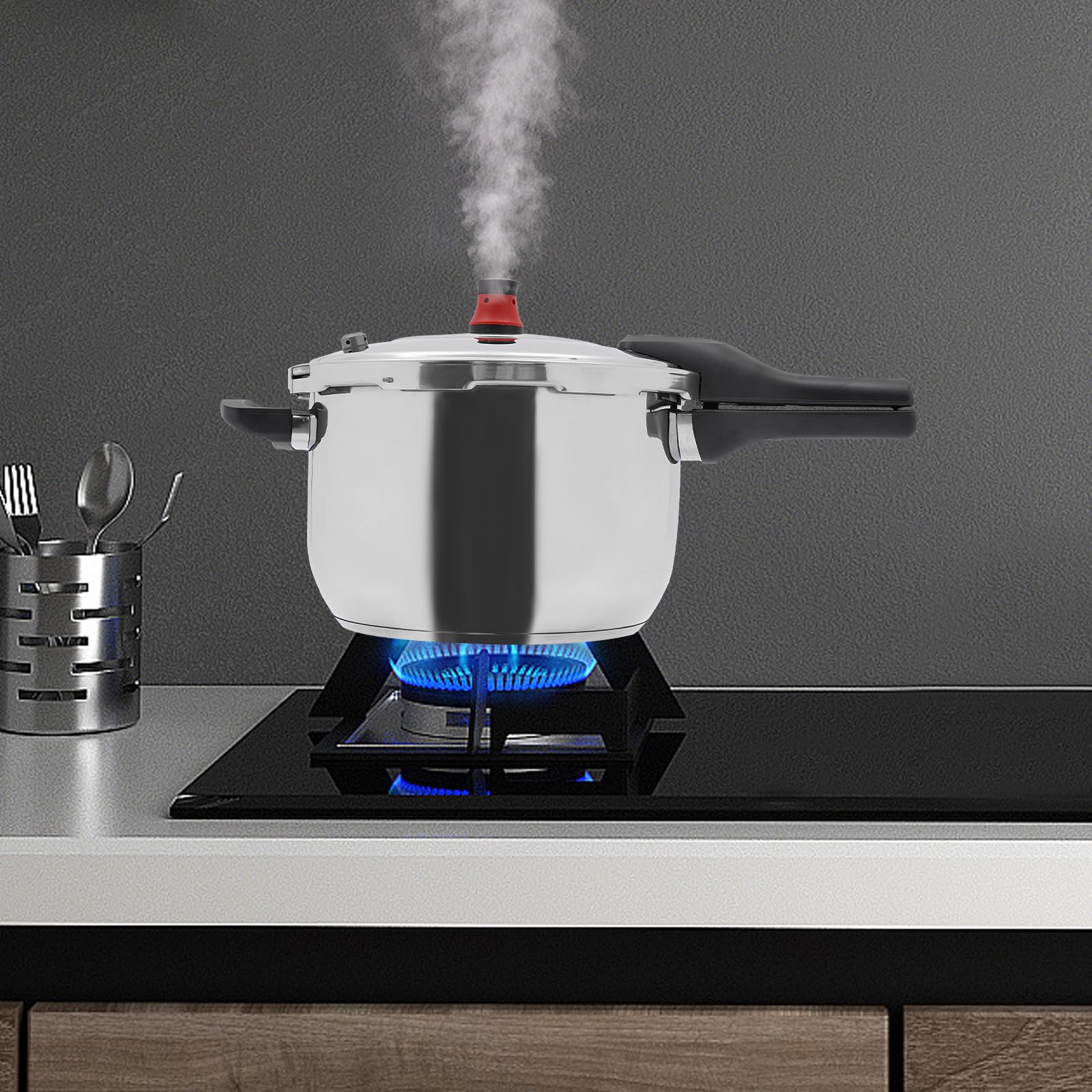 3.69 Qt Stainless Steel Pressure Cooker - 80KPA, 6 Safety Systems, For Gas & Induction Stoves (Soups, Stews, Meat)