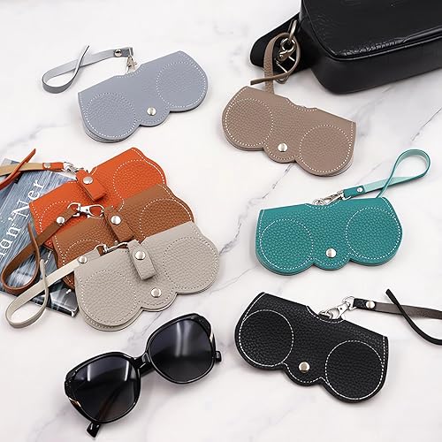 Miniatura 7 de Bolsa de cuero suave para gafas de sol, bolsa de cuero suave para gafas de sol con correa para la muñeca, estuche portátil para gafas de sol