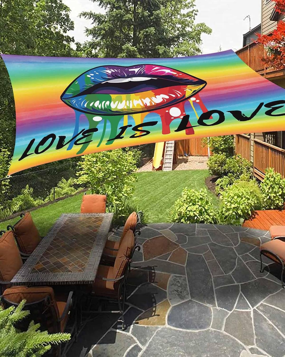 Sun Shade Sails Canopy LGBT Colorful Rainbow Lips Pride Gay Waterproof Rectangle Sail Shade 8'x10' Outdoor UV Block Shade Sail for Patio Deck Backyard Garden Pergola Pools