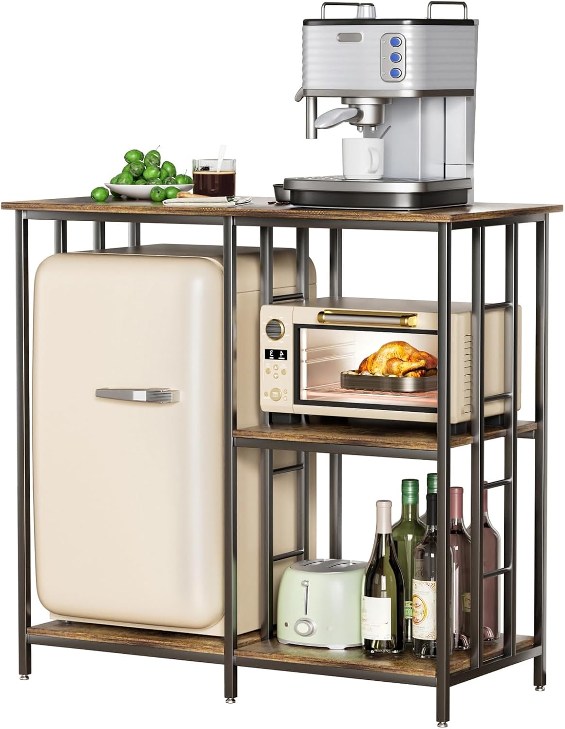 4-Tier Baker's Rack with Adjustable Shelves, Mini Fridge Stand, Steel and Density Board, 41.73" x 19.69" x 40.16", 325 lb Capacity, Kitchen Storage Table
