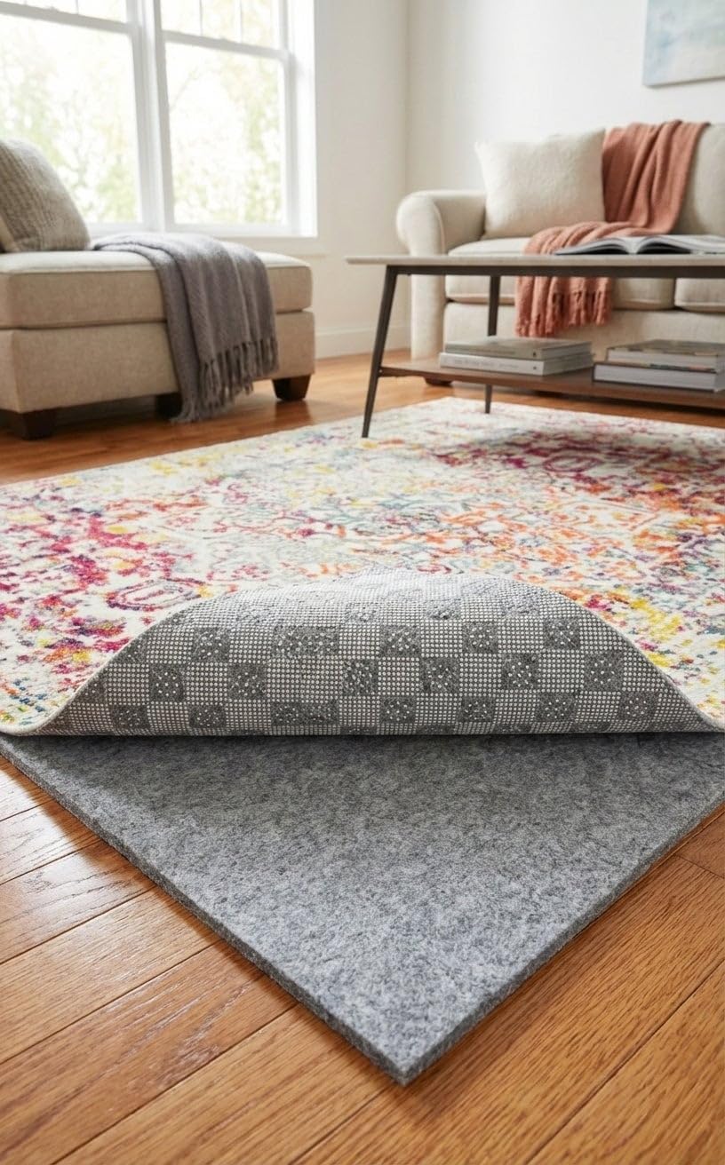 Rugs.com - 5' Square Everyday Performance Rug Pad 1/4" Thick Felt & Non-Slip Backing Perfect for Any Flooring Surface