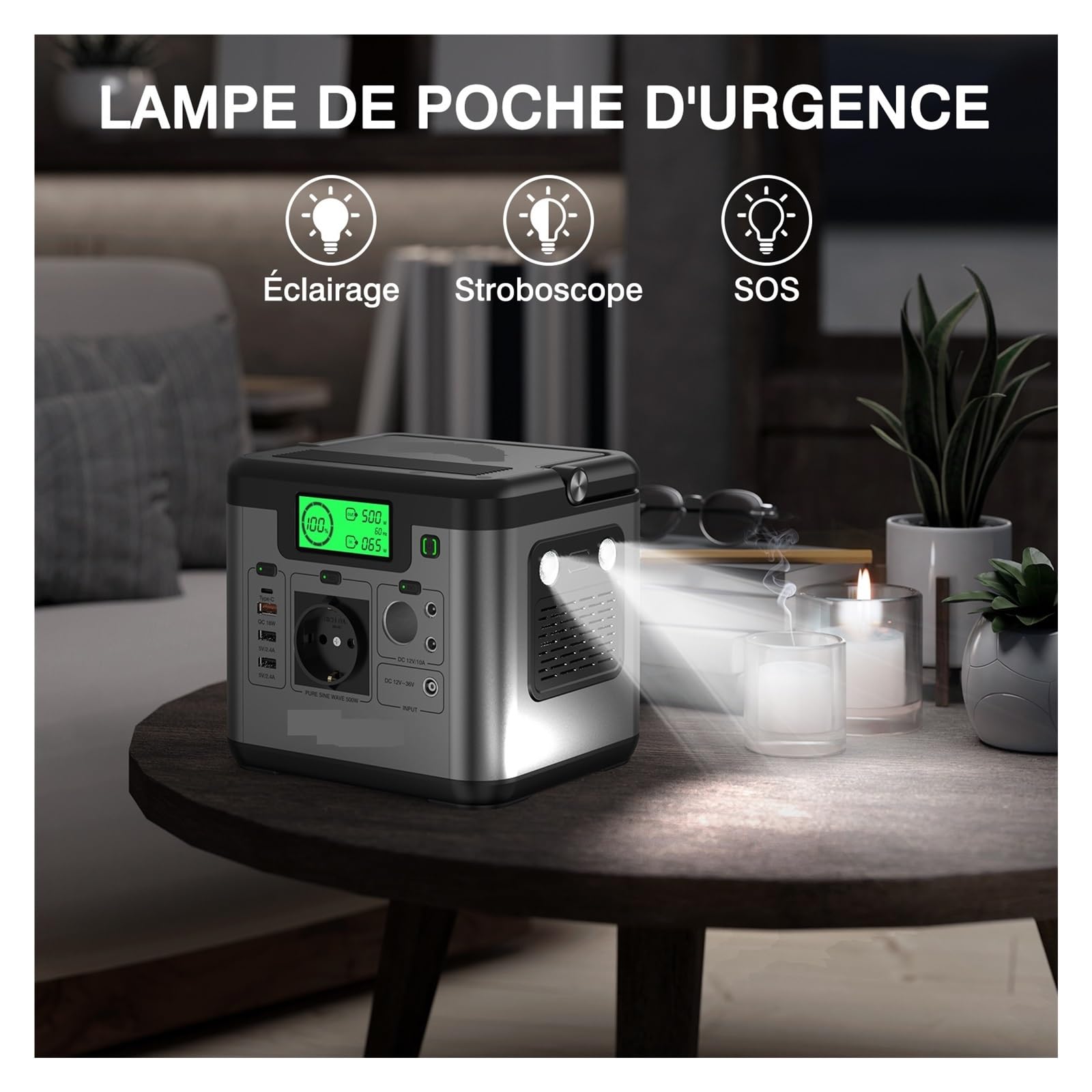 S500 Pro 500W (1000W Crête) Centrale Électrique 518Wh Générateur Solaire Maison Chargeur De Secours Batterie Externe avec Panneau 100W LéGer Et Portable