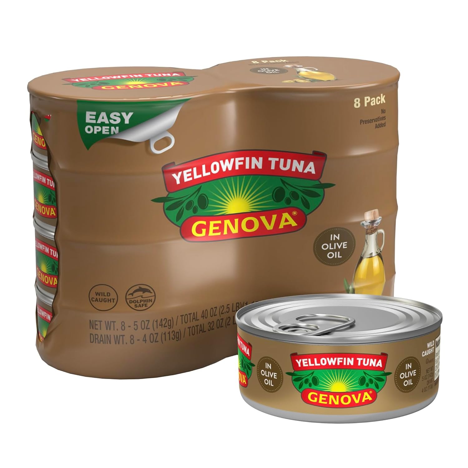 23 cans Genova Premium Yellowfin Tuna in Olive Oil, 5 Ounce Cans, Nutrient Rich, High Protein Canned Tuna Fish - Delicious, Easy, Nutritious Ready to Eat Meals