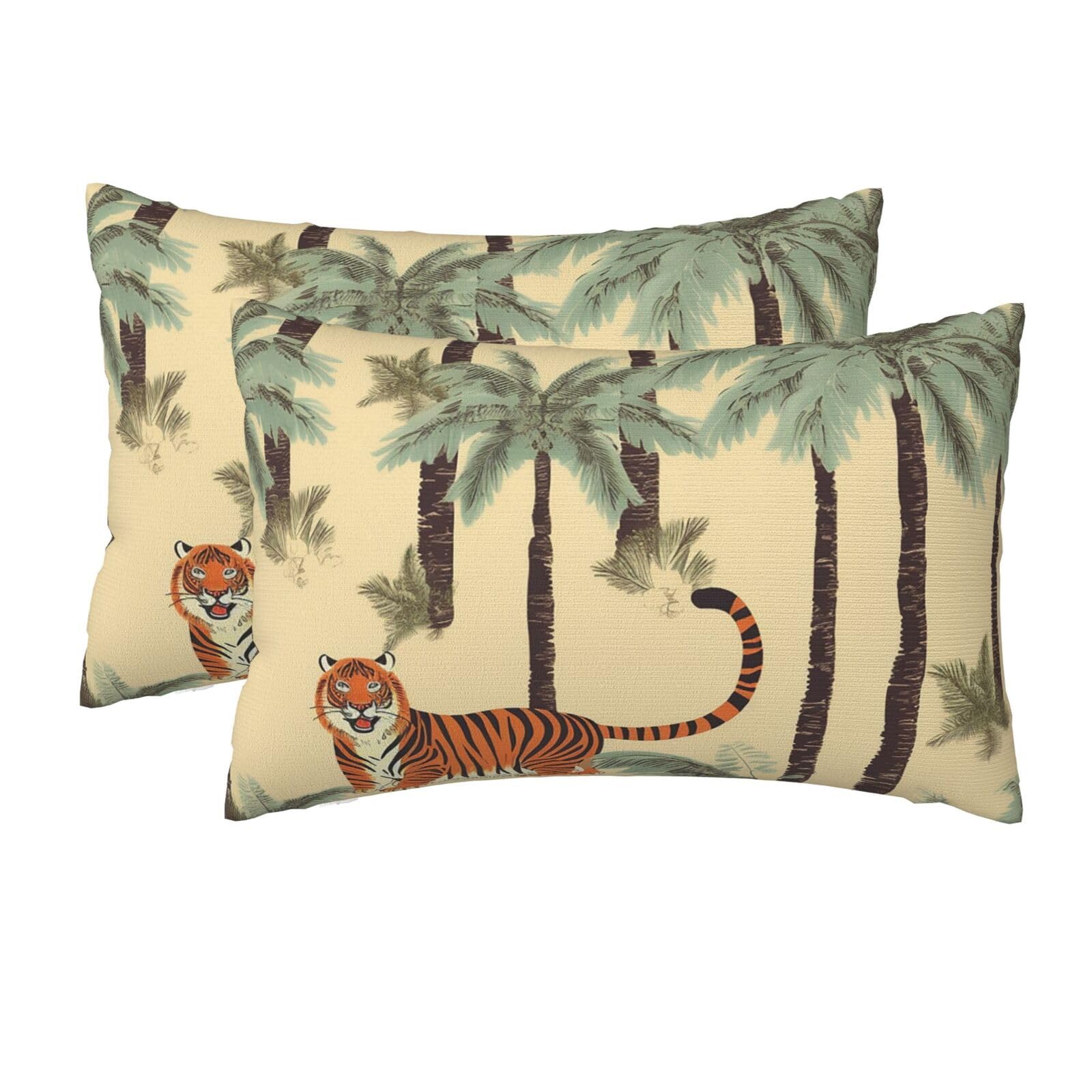 2 Pack Queen Size Pillow Cases for Hair and Skin Soft Breathable Pillow Case Covers with Hidden Zipper Palm Trees and Tigers Pillowcase 20x30 Inches Pillow Cover for Sleeping Gift