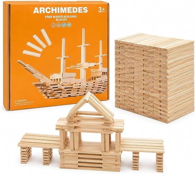 Liangding 100-Piece Blocs de construction de planches en bois pour les enfants 3+ | Uniforme 100 x 20 x 7 Planches en bois de mm pour empiler, équilibrer et construire avec la gravité; pas de colle ni de connecteurs nécessaires