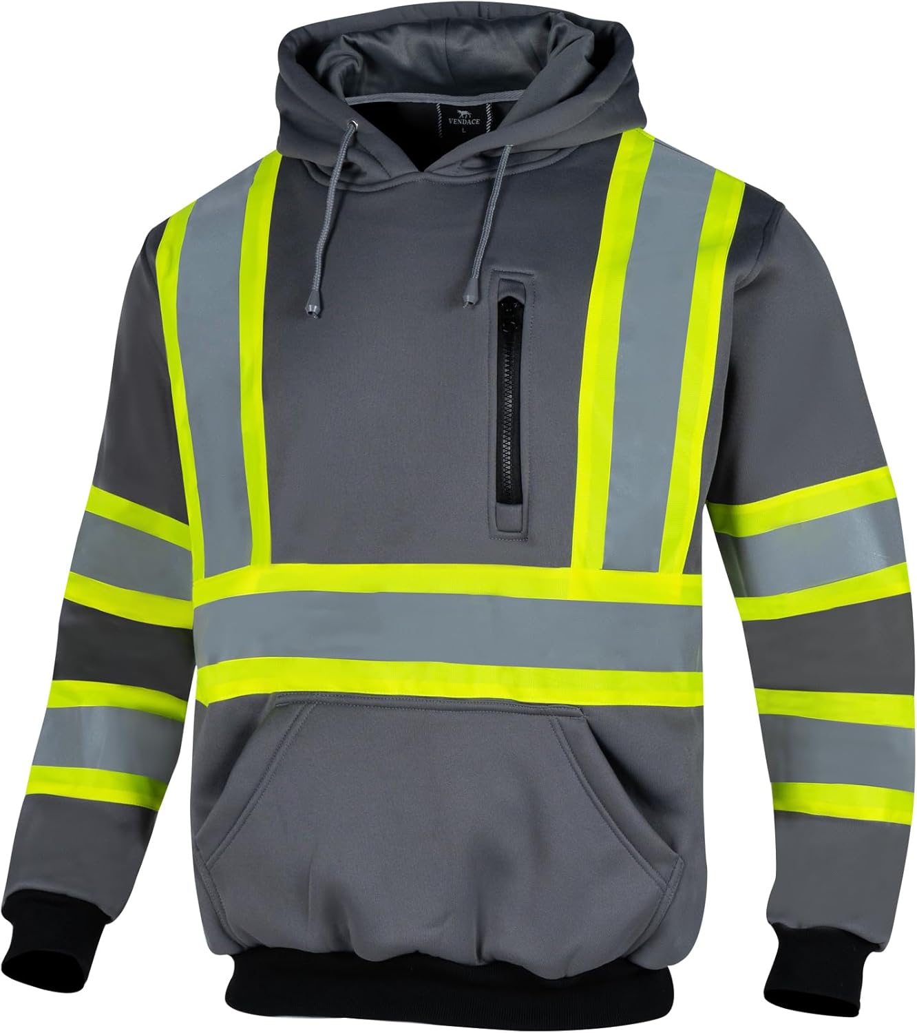 VENDACE High Visibility Hoodie for Men ANSI Class 3 Reflective Safety Hi Vis Fleece Sweatshirt Work Construction