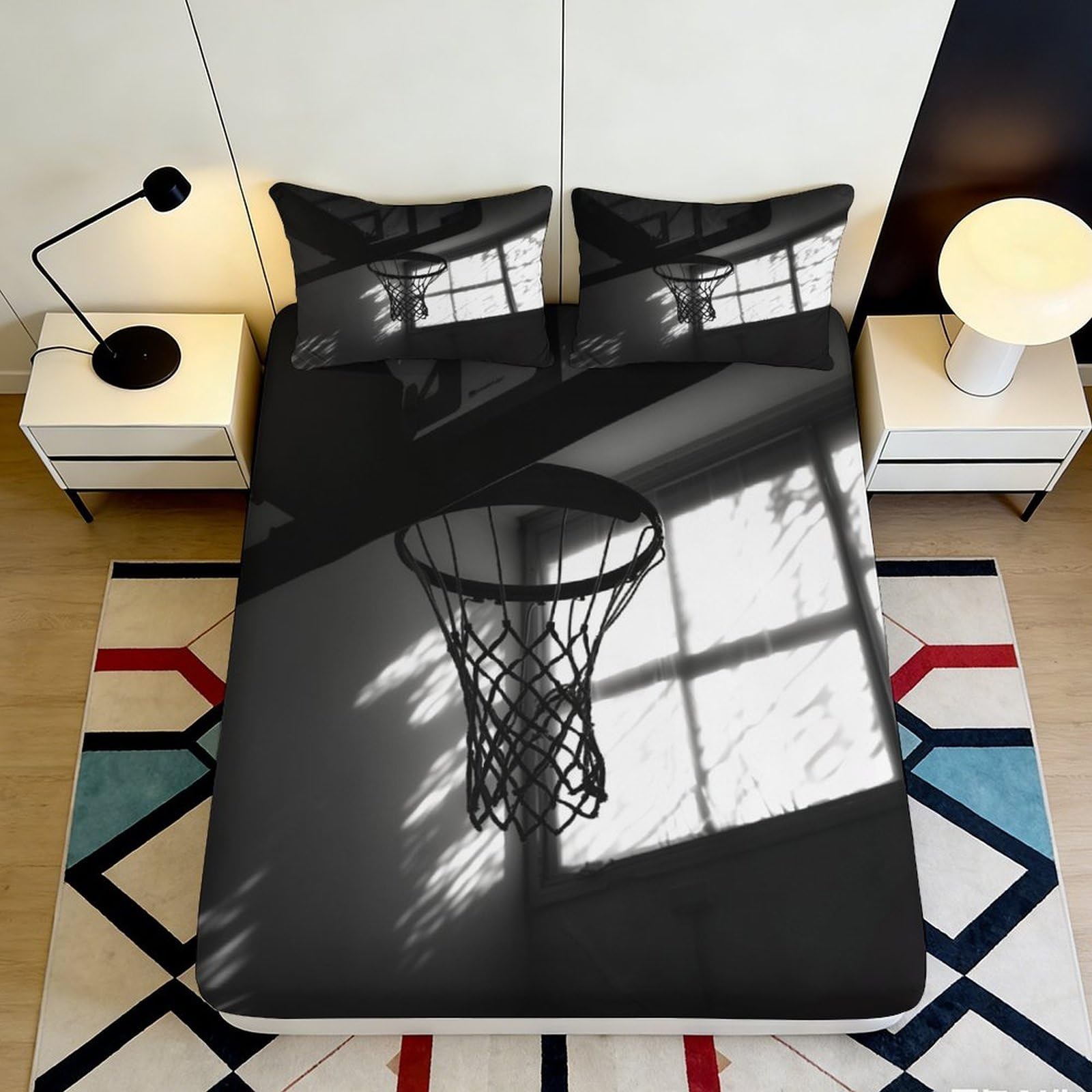 Jqzkxnhpbr Style-5 3D Printed Black Basketball Hoop Fitted Sheet Microfiber Soft Breathable Sports Bed Cover For Bedroom Dorm Decor 90X200x25cm