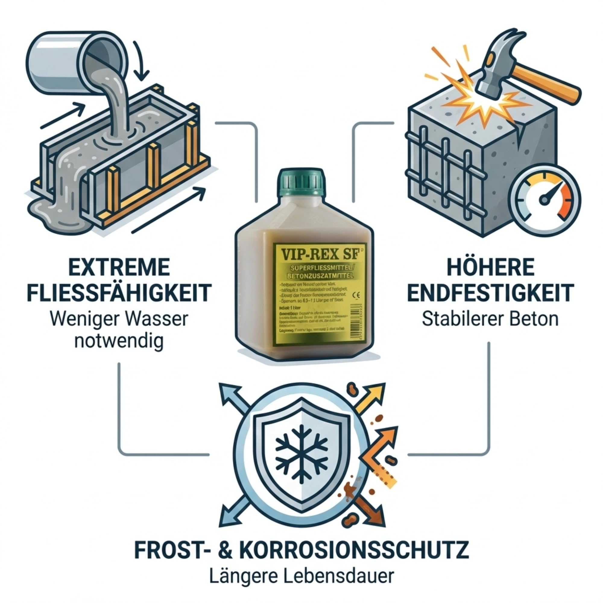 Superfließmittel Beton & Estrich, Betonverflüssiger konzentriert, 10 Liter | Betonzusatzmittel für Sichtbeton, Fundamente & Fußbodenheizung, senkt Wasserbedarf, erhöht Festigkeit & Frostbeständigkeit