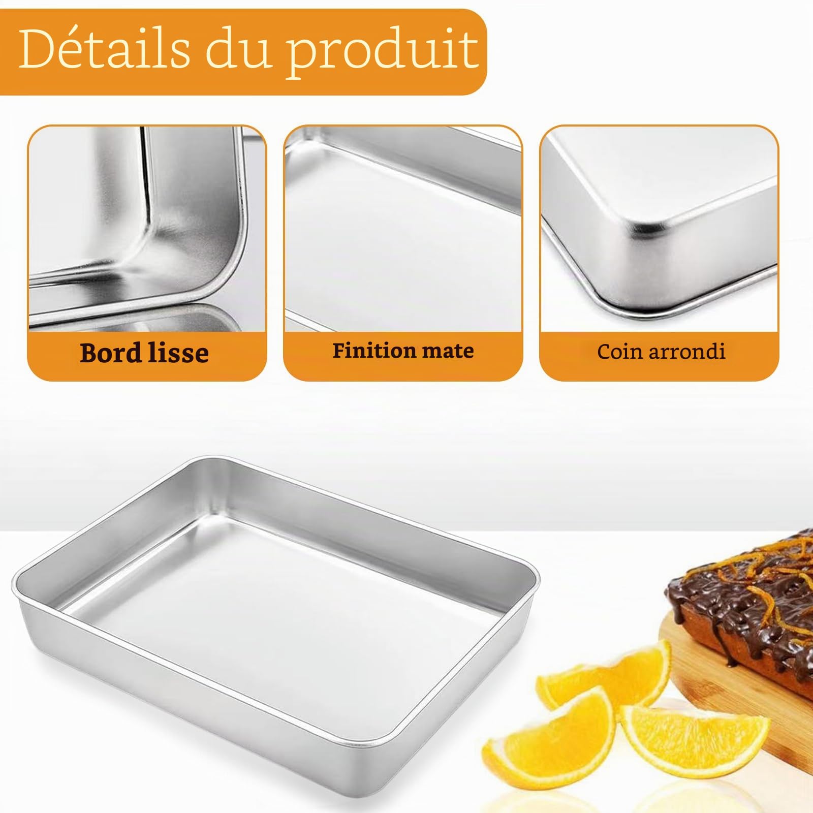 Lot de 2 plaques de cuisson rectangulaires - 30 x 25 x 5,5 cm - En acier inoxydable - Passe au lave-vaisselle - Plat profond pour four, rôtir, servir