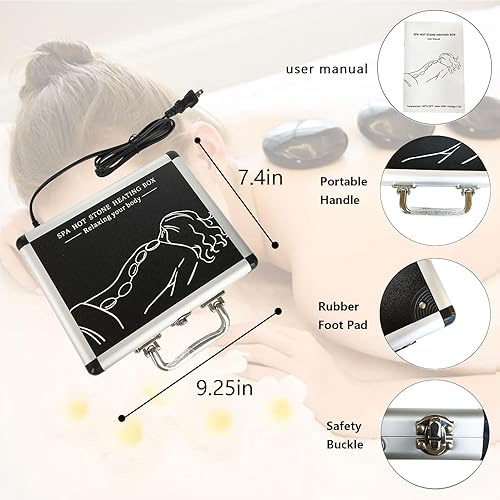 Miniatura 5 de MINGJISHIYE Piedras calientes para masaje, calentador de piedras de masaje de basalto, kit de masaje de piedras calientes de 18 piezas para terapia