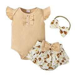 Newborn Baby Girl Clothes Infant Summer Outfits Flying Sleeves Romper and Flora Skirt Set for 0-3-6-12-18 Months