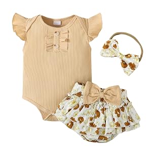 Newborn Baby Girl Clothes Infant Summer Outfits Flying Sleeves Romper and Flora Skirt Set for 0-3-6-12-18 Months