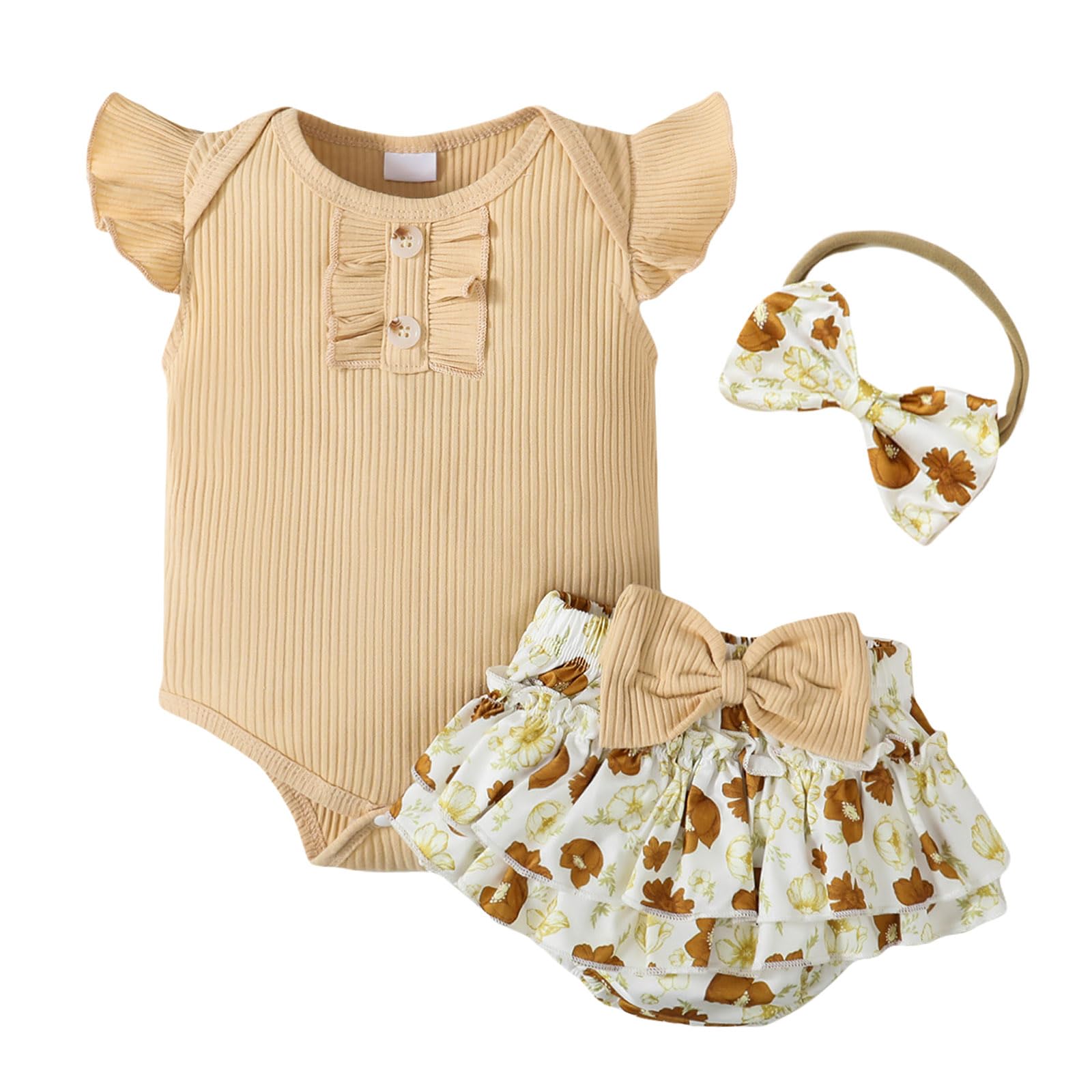 Newborn Baby Girl Clothes Infant Summer Outfits Flying Sleeves Romper and Flora Skirt Set for 0-3-6-12-18 Months
