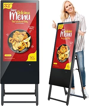 MWE 32 Inch Digital Signage Display, Portable LCD Digital Kiosk Monitor, Advertising Display Poster, Android Kiosk with Auto Media Player, HDMI/USB