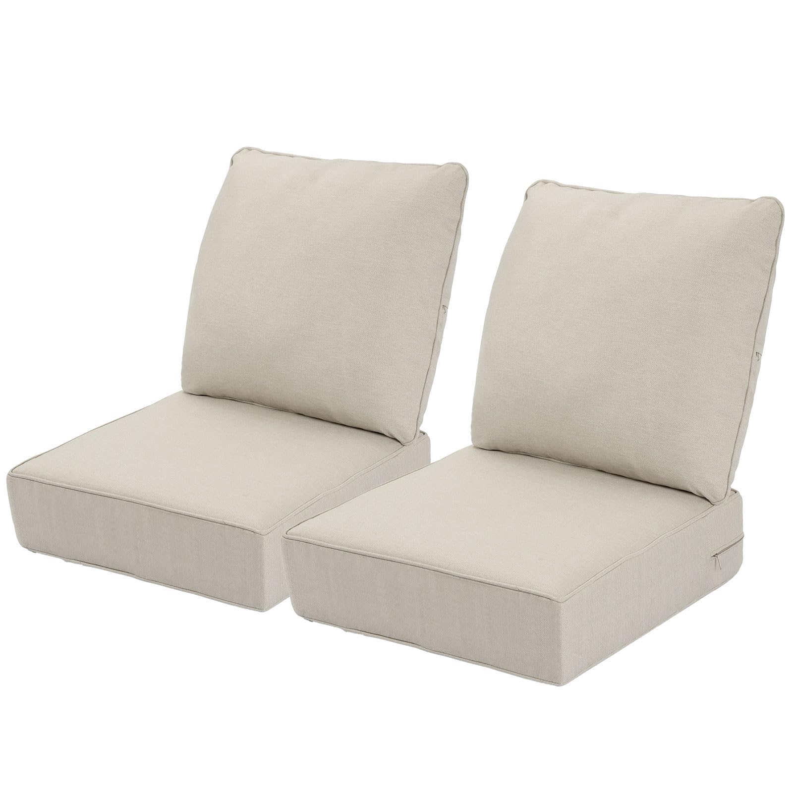 outdoor deep seat cushions set of 2 for patio furniture, waterproof & fade resistant replacement cushions with removable covers, 24 x 24 inch, beige