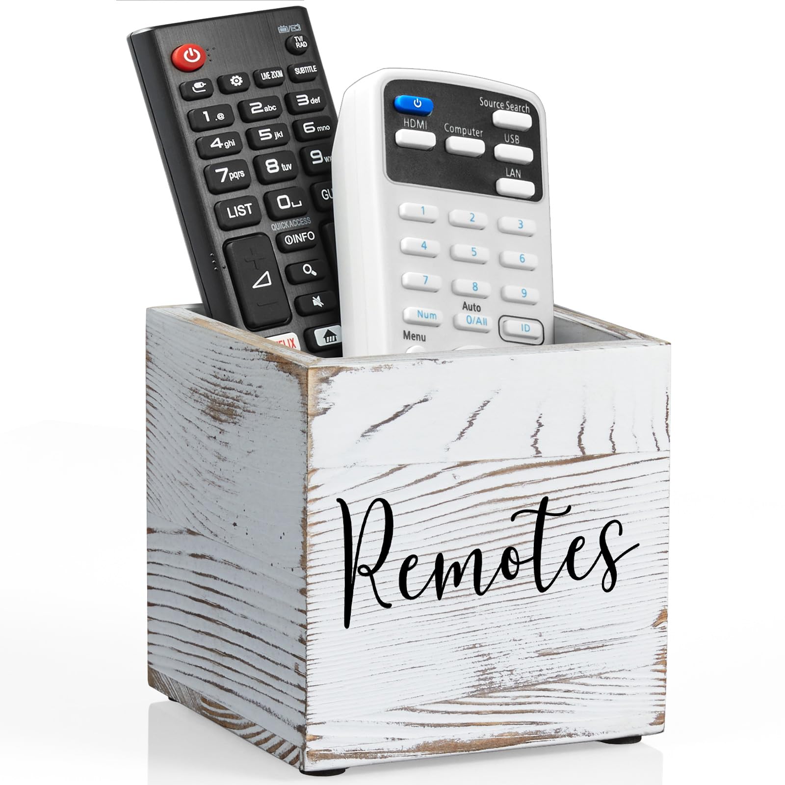 DRASTAR Remote Control Holder, Wood TV Remote Holder, Remote Storage Caddy, Remote Control Organizer (Retro White, 1 Slot)