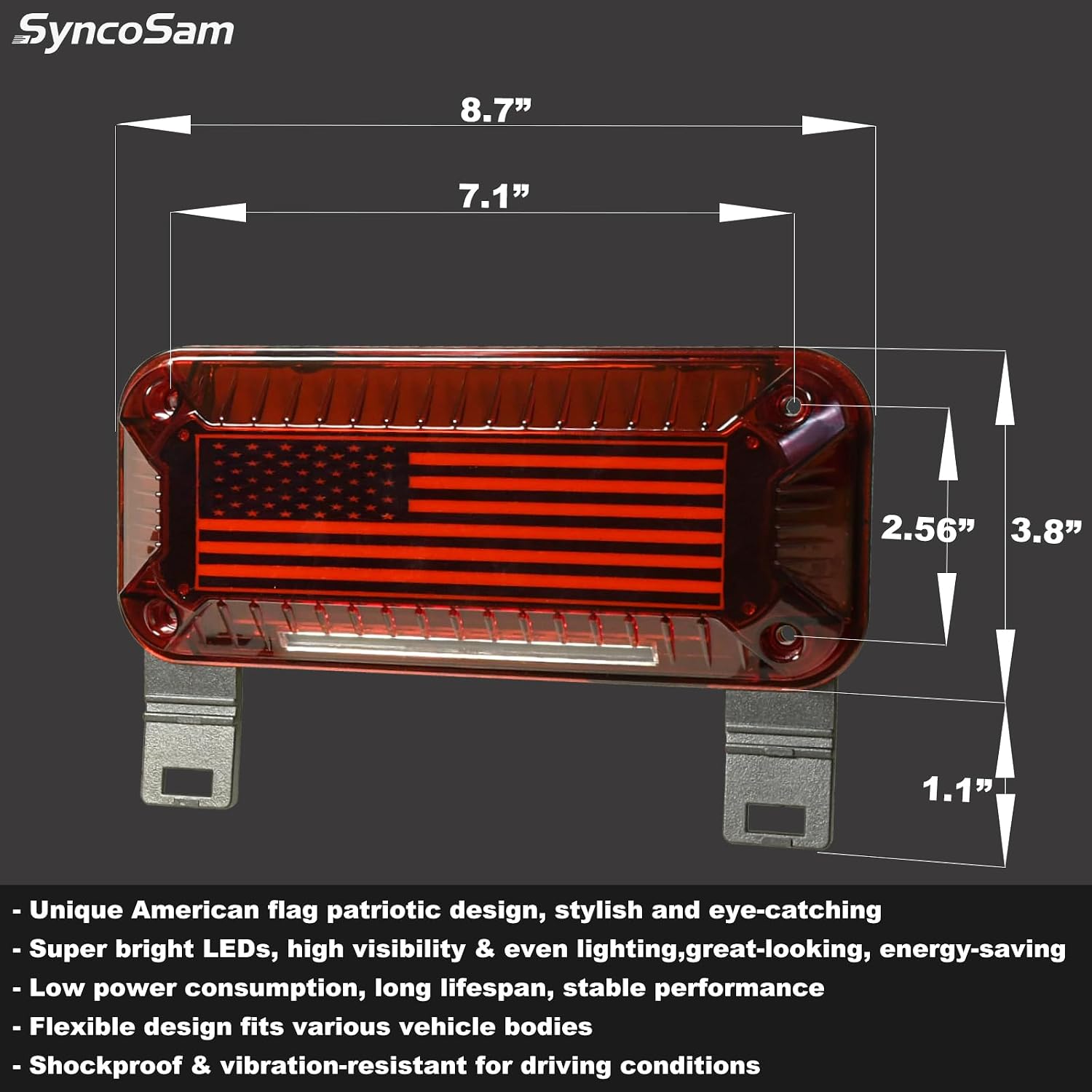 Striking Flag Rectangular LED RV Trailer Lights, 57-LEDs Stop Turn Tail Lights w/White License Plate Light, Surface Mount Sealed Waterproof, DC 12V(Red Lens_Red LED)