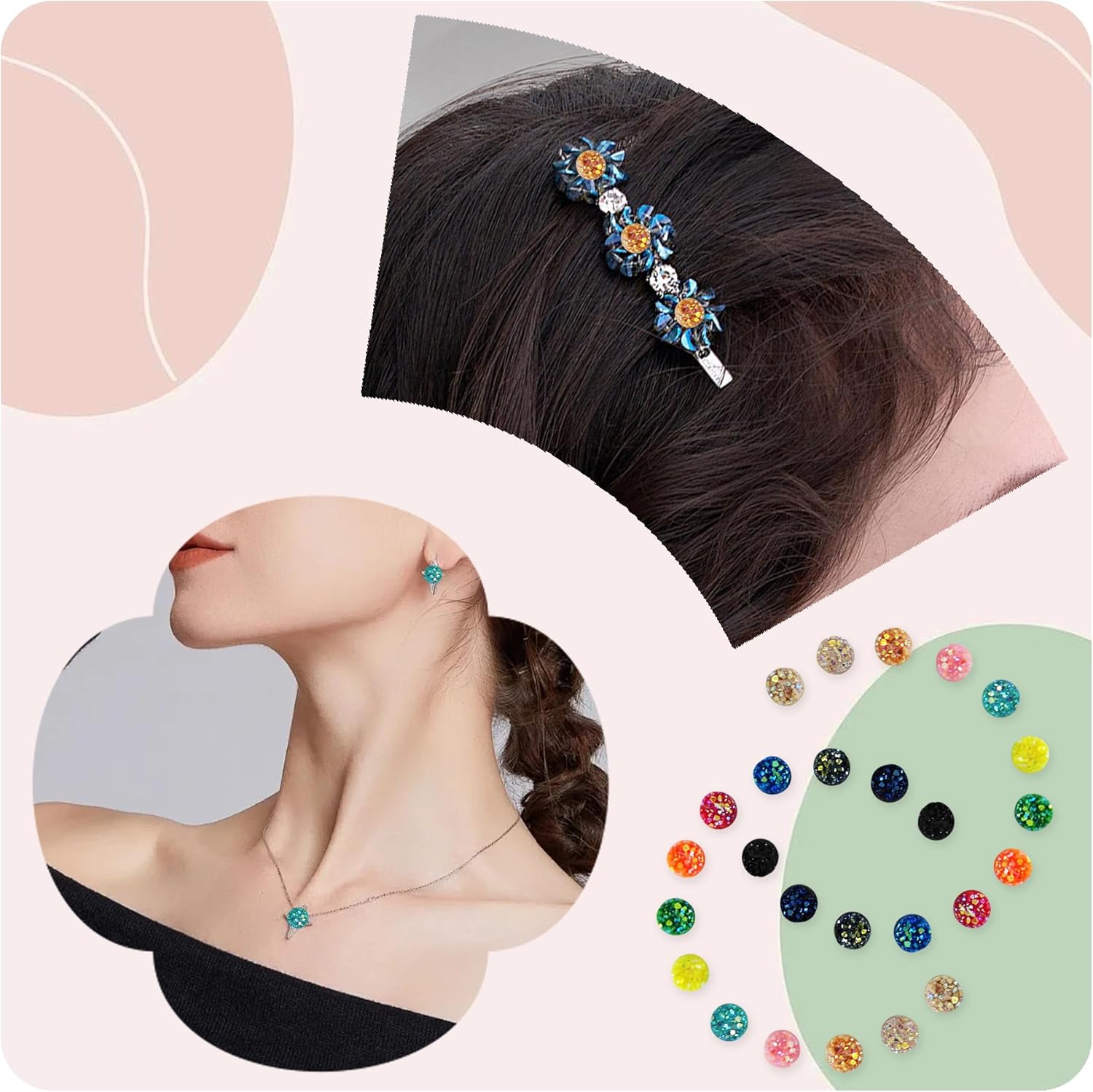 pson 100Pcs 8mm Druzy Cabochons Round Resin Domed Gems, Faux Cabochon Set for DIY Jewelry Making Earrings, Pendants, Bracelet Charms, Craft (Multi-Color) - Image 5