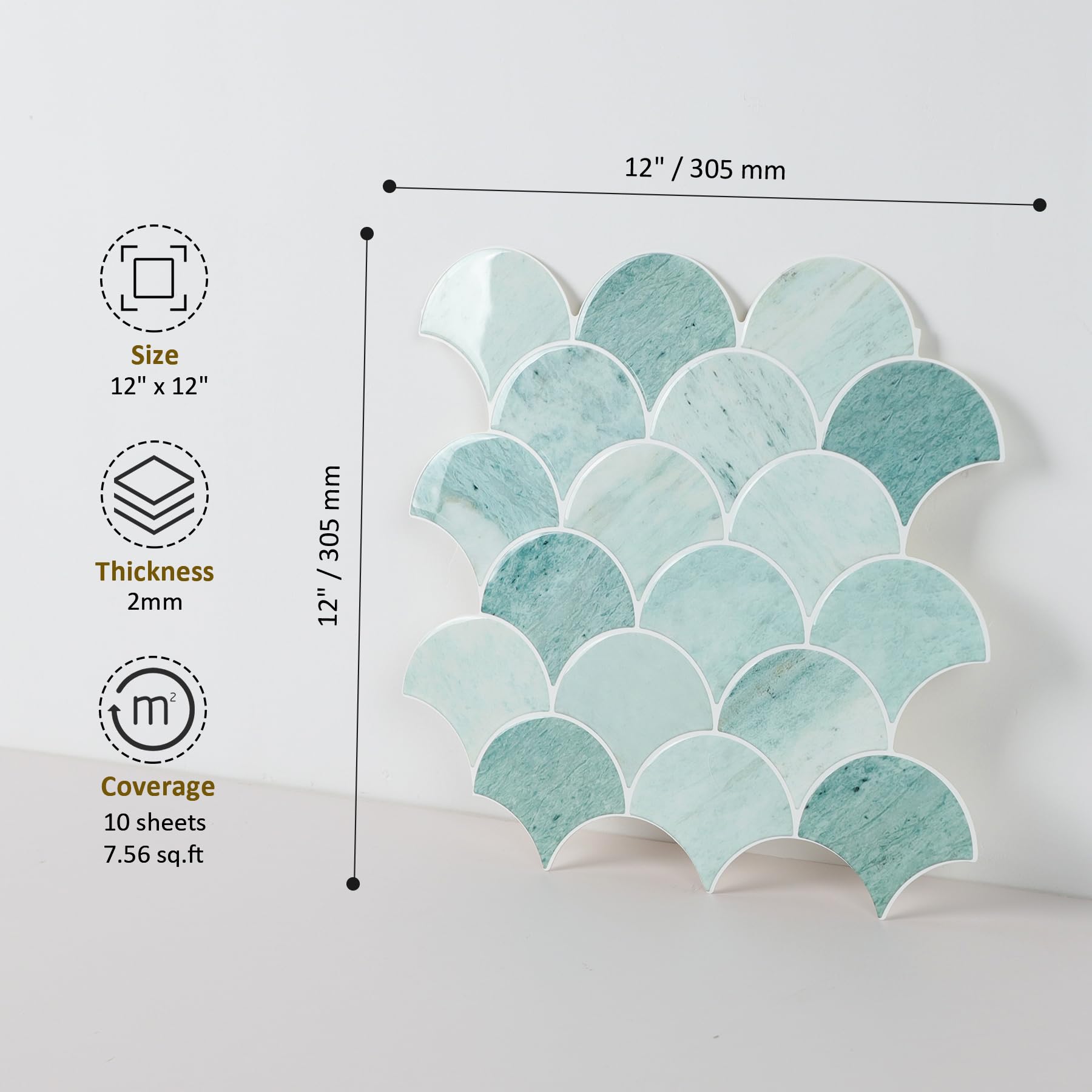 HOMEART Piastrelle adesive 3D per paraschizzi con squame di pesce, rimovibili, adatte agli affittuari, adesive da parete per cucina e bagno (10 fogli, verde marmo)
