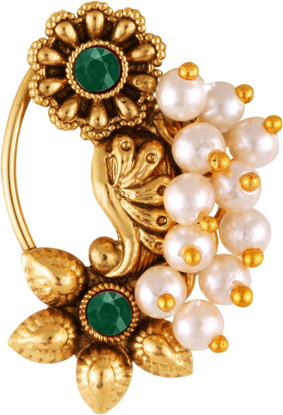 Gold Plated with Pearl Alloy and Artificial stone Non Piercing Maharashtrian Nath Nathiya