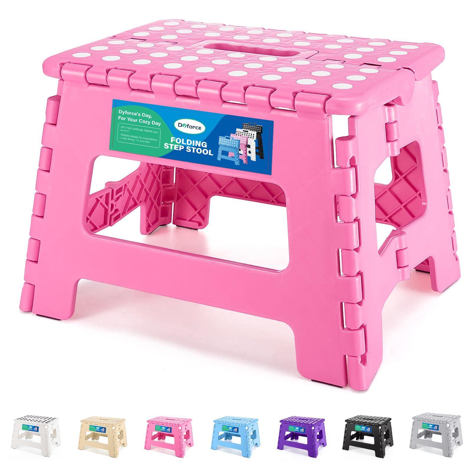 Dyforce Folding Step Stool 9", Kids Step Stool, Heavy Duty Step Stools for Adults, Compact Foot Stools, Light-Weight Toddler Step Stool for Kitchen, Bathroom, Holds Up to 300 lbs (Pink)-image-47