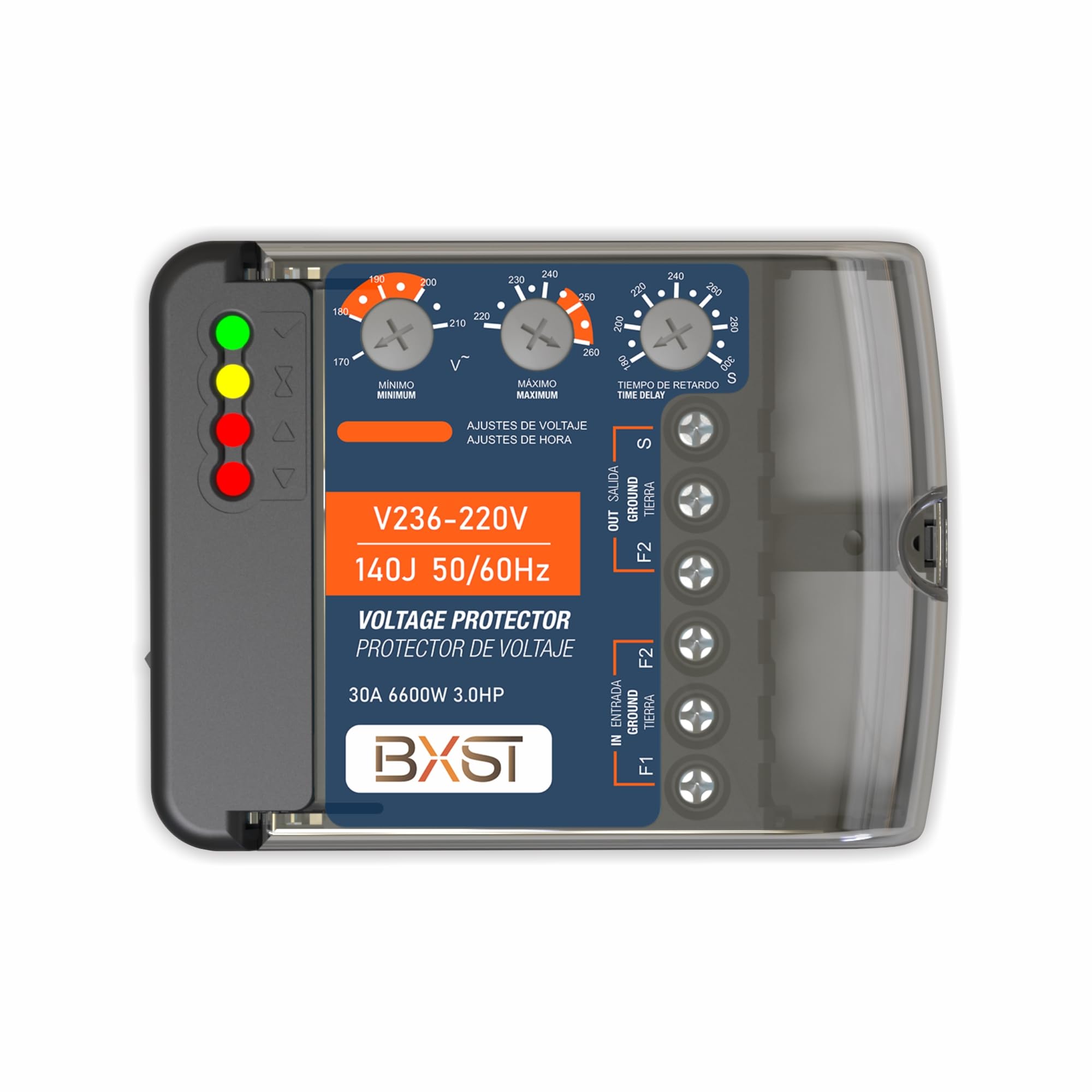 Wiring Surge Protector with Adjustable Over/Under Voltage Protection Automatic Recovery, 220V, 30A, Up to 6600W Heavy Duty Power Surge Protection for Refrigerators, Air Conditioning