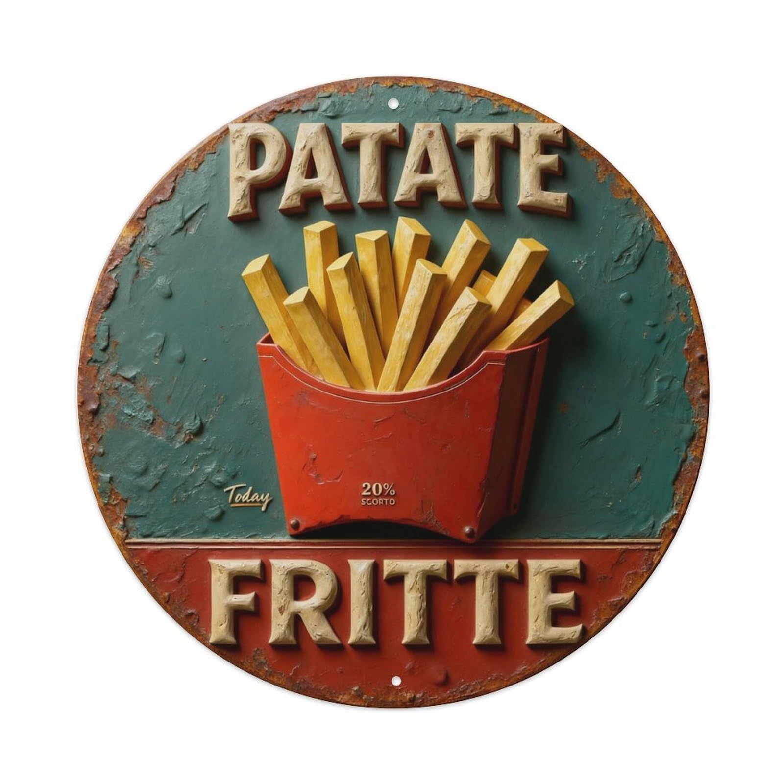 Zlatcbu Vintage Fried Potatoes Today 20 Percent Discount Metal Tin Sign Retro Wall Art Poster, Decor For Home Living Room Bar Cafe Garage, 8X8 Inch