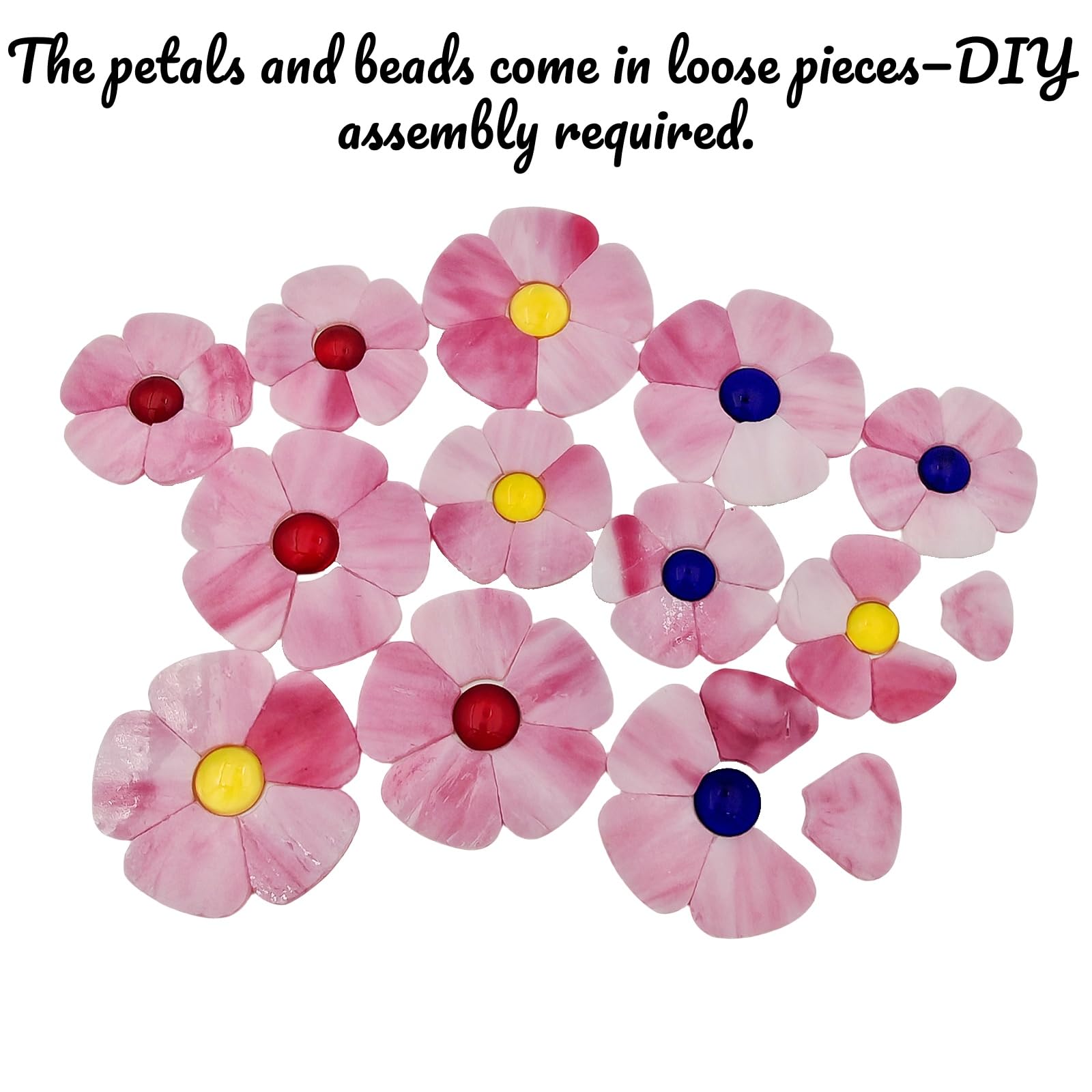 Esweny Piastrelle per mosaico in vetro colorato, petali floreali e perline piatte, mosaico in vetro, per fai da te, artigianato artistico (rosa)