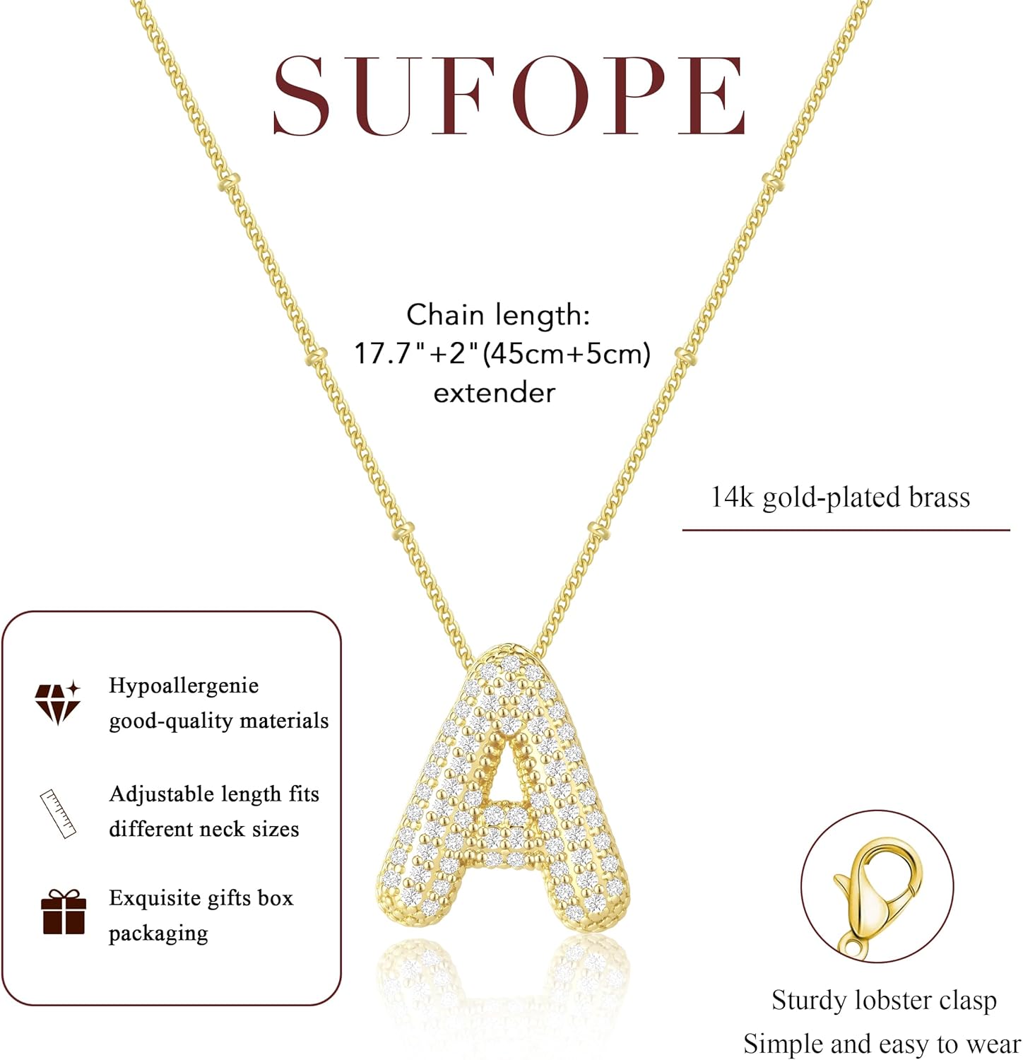 Bubble Letter Necklace for Women Dainty 14K Gold Plated Initial Necklace Chunky Initial Charm Pendant Jewelry Personalized Gifts for Women Trendy - Image 4