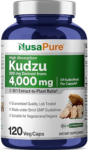 NusaPure Extracto de raíz de Kudzu 201, 200 mg equivalente a 4,000 mg - 120 cápsulas vegetales (sin OMG, vegano, bioperina)