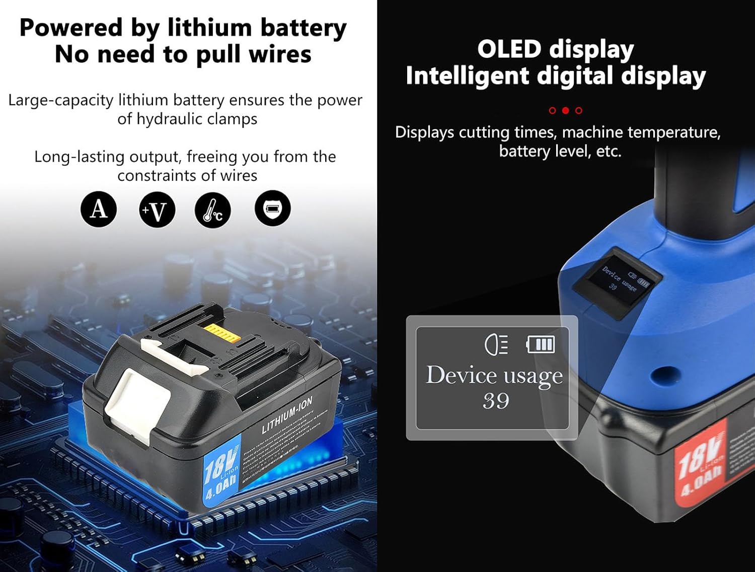 Hydraulic Cable Cutter Wire Cutter,Electric Ratchet Cable Cutter,with LED Display,2*Battery,Cable Cutting Tool for 85mm/105mm/120mm Al Copper Cable(Size:120C)